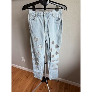 RARE VTG FREDERICKS OF HOLLYWOOD Light Wash Denim Jeans Y2K Love Hearts 11/12